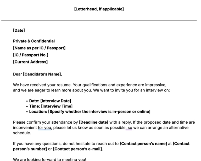 interview call letter template snippet